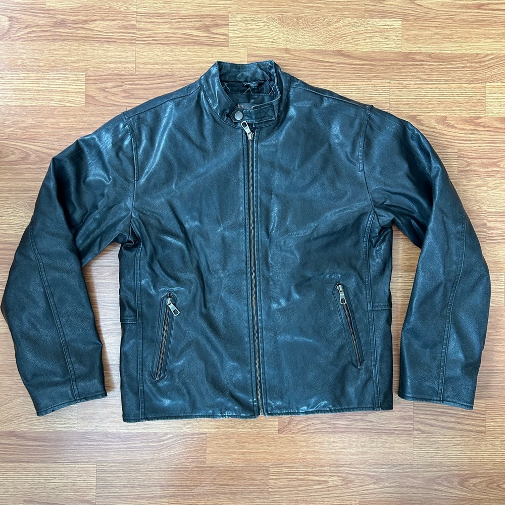 Brave Soul London Black Vegan Leather Jacket with Quilted Lining size Small